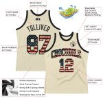 Custom Vintage USA Flag Basketball Jersey - Personalized Black Throwback with Team Name and Number Personalized Cream Vintage