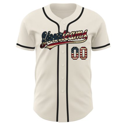 Personalized Vintage USA Flag Black Baseball Jersey - Custom Cream Design Personalized Cream Vintage USA Flag-Black Baseball