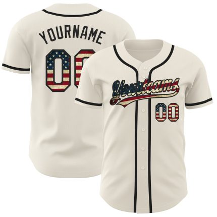 Personalized Vintage USA Flag Black Baseball Jersey - Custom Cream Design Personalized Cream Vintage USA Flag-Black Baseball