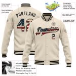 Personalized Vintage USA Flag Bomber Jacket Black Full-Snap Varsity Letterman Personalized Cream Vintage USA Flag-Black Bomber