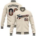 Custom Vintage USA Flag Black Bomber Varsity Jacket with Personalized Name and Number - Full-Snap Letterman Style Personalized