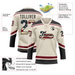 Personalized Vintage USA Flag Hockey Neck Jersey in Cream Black and Maroon Personalized Cream Vintage USA Flag Black-Maroon
