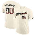 Custom Name USA Flag Black Performance T-Shirt - Personalized Vintage Team Apparel Personalized Cream Vintage USA Flag-Black