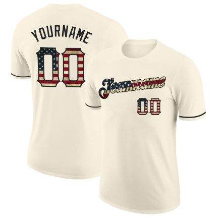 Personalized USA Flag Vintage Black Performance T-Shirt - Cream Personalized Cream Vintage USA Flag-Black Performance T-Shirt