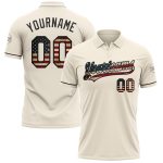 Personalized Vintage USA Flag Golf Polo Shirt - Black Performance Vapor Personalized Cream Vintage USA Flag-Black Performance