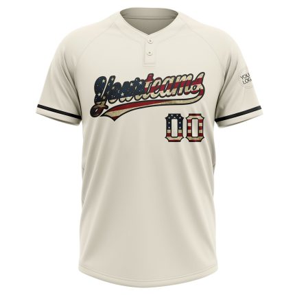 Personalized Vintage USA Flag Black Softball Jersey Unisex Two-Button Design Personalized Cream Vintage USA Flag-Black Two-Button