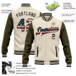 Custom Vintage USA Flag Bomber Jacket Olive-Black Two Tone Varsity Letterman Full-Snap Personalized Cream Vintage USA Flag