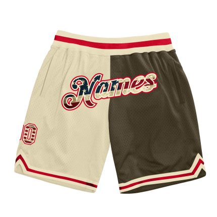 Personalized Vintage USA Flag Basketball Shorts Olive Split Fashion Design Personalized Cream Vintage USA Flag-Olive Throwback
