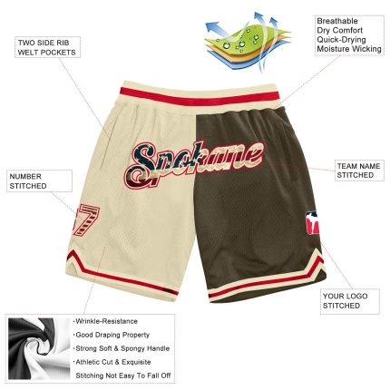 Personalized Vintage USA Flag Basketball Shorts Olive Split Fashion Design Personalized Cream Vintage USA Flag-Olive Throwback