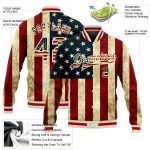 Personalized Vintage USA Flag Red 3D Bomber Varsity Jacket with Custom Name and Number Personalized Cream Vintage USA Flag-Red