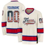 Personalized Vintage USA Flag Hockey Jersey in Cream and Royal Red Personalized Cream Vintage USA Flag Royal-Red Hockey Jersey
