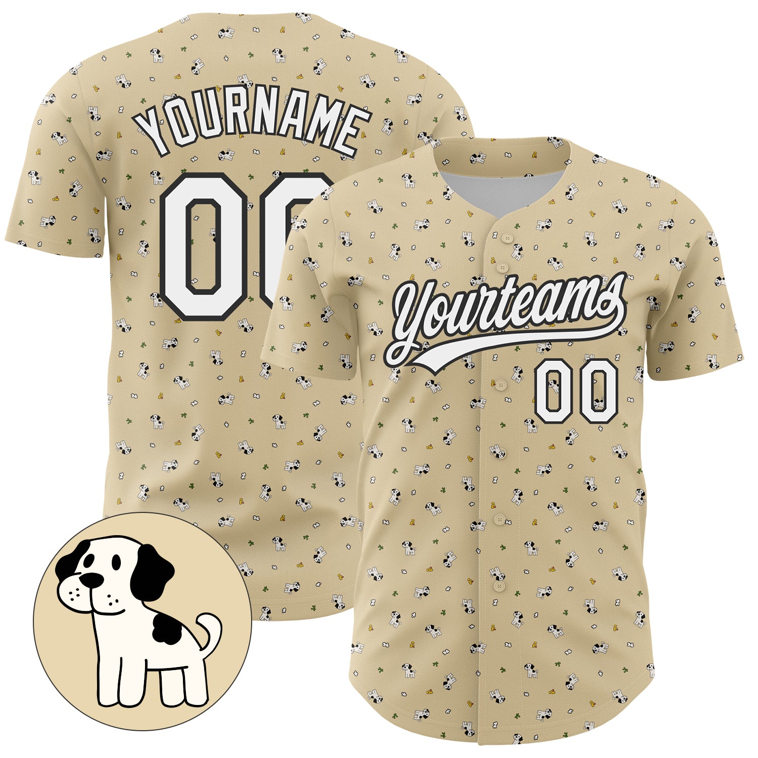Personalized 3D Black-White Dog Baseball Jersey - Custom Cream Color Design Personalized Cream White-Black 3D Animal Dog