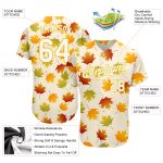 Personalized 3D Maple Leaf Baseball Jersey in Cream White-Gold Personalized Cream White-Gold 3D Maple Leaf Baseball Jersey