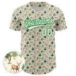 Personalized 3D Animal Deer Baseball Jersey in Cream White and Grass Green Personalized Cream White-Grass Green 3D Animal