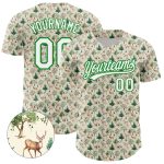 Personalized 3D Animal Deer Baseball Jersey in Cream White and Grass Green Personalized Cream White-Grass Green 3D Animal