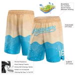 Personalized 3D Beach Basketball Shorts in Cream White and Lakes Blue Personalized Cream White-Lakes Blue 3D Beach Basketball