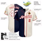Custom Name and Number Personalized Baseball Jersey - Cream White & Navy Authentic Split Fashion Team Jersey Personalized