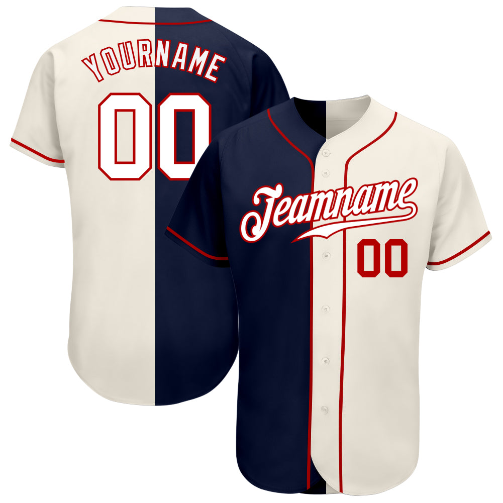 Personalized Fashion Baseball Jersey in Cream White and Navy Split Design Personalized Cream White-Navy Split Fashion Baseball