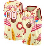 Custom Name and Number Basketball Jersey - Personalized Cream White-Red 3D Tropical Hawaii Beach Design Personalized Cream