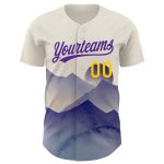 Personalized 3D Watercolor Mountains Baseball Jersey in Cream Yellow-Purple Personalized Cream Yellow-Purple 3D Watercolor