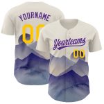 Personalized 3D Watercolor Mountains Baseball Jersey in Cream Yellow-Purple Personalized Cream Yellow-Purple 3D Watercolor