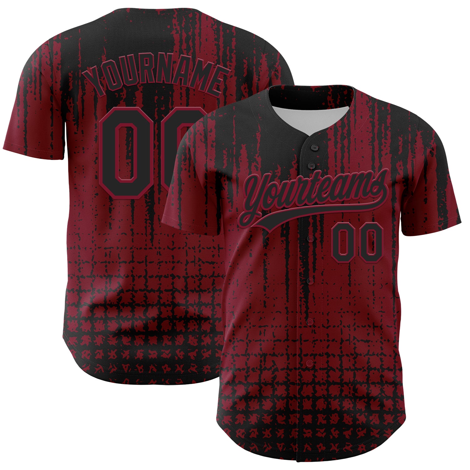 Custom Name and Number Baseball Jersey, Authentic 3D Pattern Design in Crimson and Black, Abstract Shape Personalized Crimson