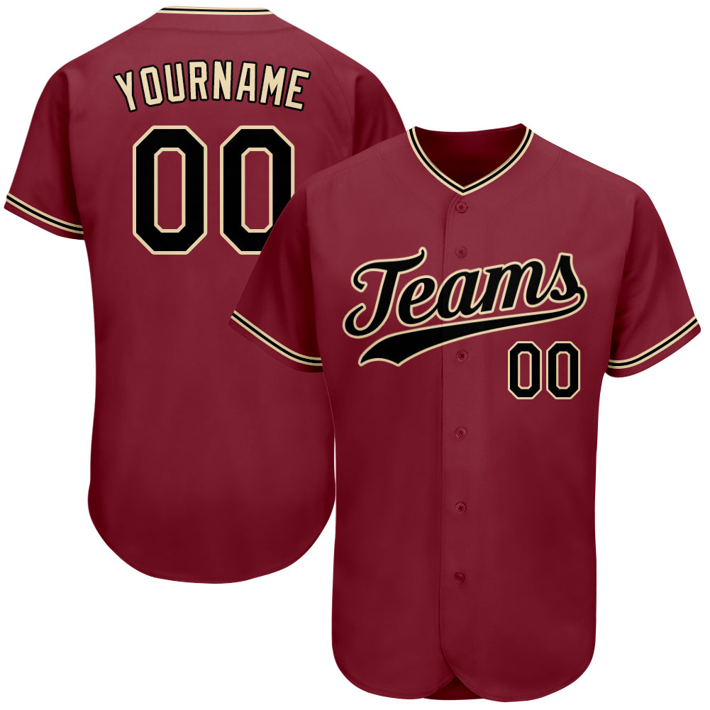 Personalized Authentic Baseball Jersey in Crimson and Black City Cream Personalized Crimson Black-City Cream Authentic Baseball