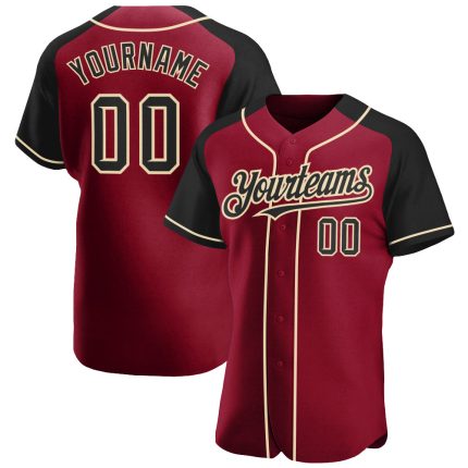 Custom Name and Number Baseball Jersey - Personalized Crimson Black-City Cream Authentic Raglan Sleeves Personalized Crimson