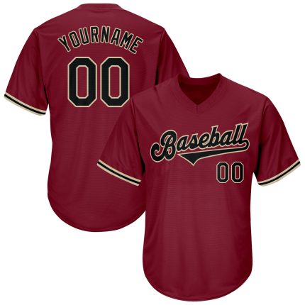 Custom Name & Number Baseball Jersey Shirt - Personalized Crimson Black-City Cream Authentic Throwback Rib-Knit Design Personalized
