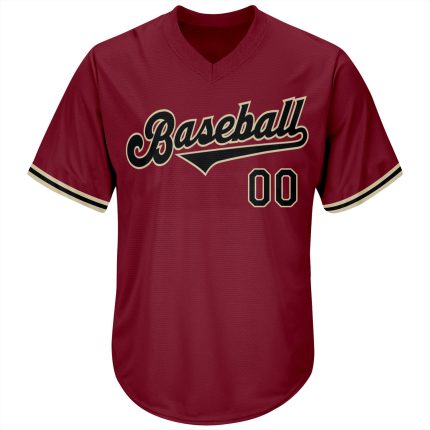 Custom Name & Number Baseball Jersey Shirt - Personalized Crimson Black-City Cream Authentic Throwback Rib-Knit Design Personalized