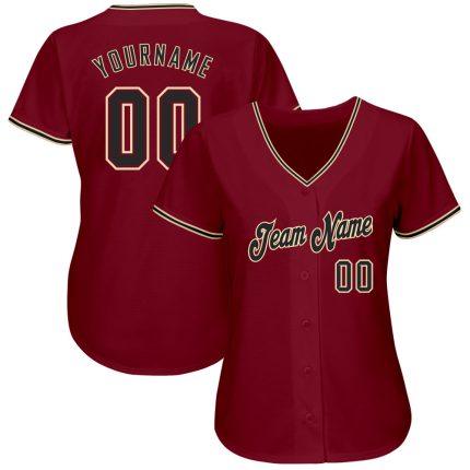 Personalized Crimson Black Baseball Jersey - Custom City Cream Jersey for Men Personalized Crimson Black-City Cream Baseball