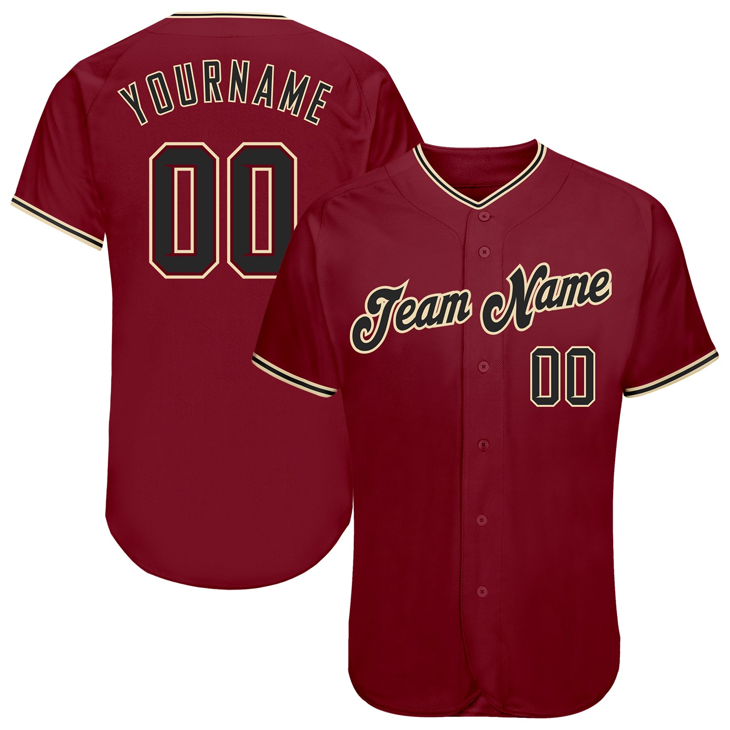 Personalized Crimson Black Baseball Jersey - Custom City Cream Jersey for Men Personalized Crimson Black-City Cream Baseball