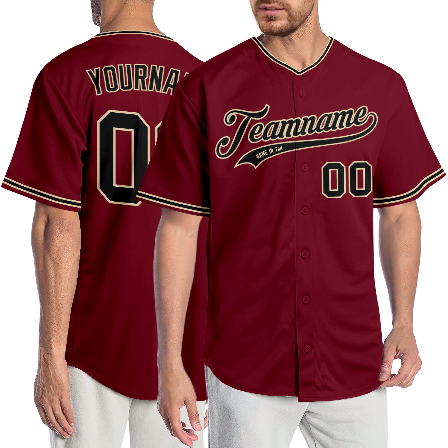 Personalized Crimson Black City Cream Baseball Jersey for Adults 6 Personalized Crimson Black-City Cream Baseball Jersey