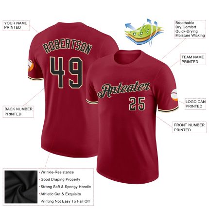 Personalized Performance T-Shirt in Crimson Black City Cream - Custom Design Personalized Crimson Black-City Cream Performance