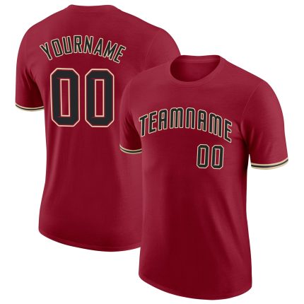 Custom Performance T-Shirt with Personalized Team Name and Number in Crimson Black-City Cream Personalized Crimson Black-City