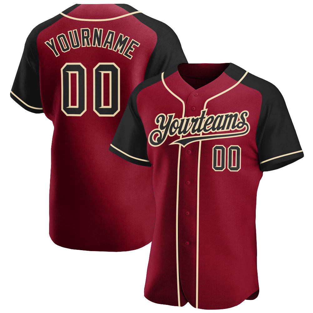 Personalized Crimson Black Baseball Jersey with Cream Raglan Sleeves Personalized Crimson Black-City Cream Raglan Sleeves