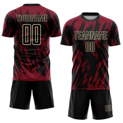Personalized Crimson Black Soccer Jersey Cream Sublimation Uniform for Teams Personalized Crimson Black-City Cream Sublimation
