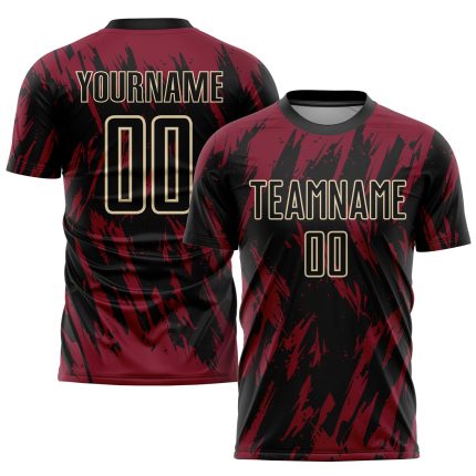 Custom Name Number Soccer Uniform Jersey - Personalized Crimson Black-City Cream Sublimation Team Gear Personalized Crimson