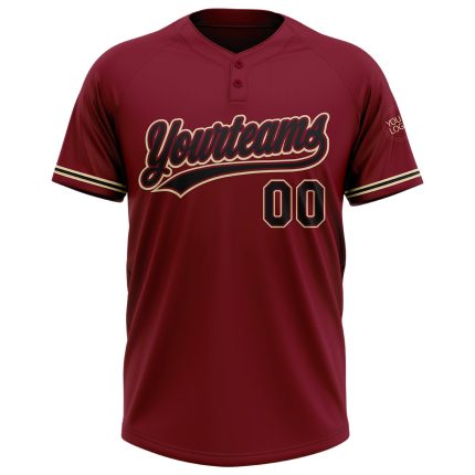 Personalized Softball Jersey Unisex Crimson Black City Cream Two-Button 2 Personalized Crimson Black-City Cream Two-Button