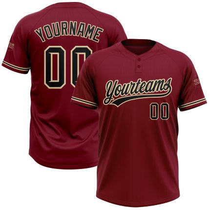 Personalized Unisex Softball Jersey - Crimson Black City Cream Two-Button Design Personalized Crimson Black-City Cream Two-Button