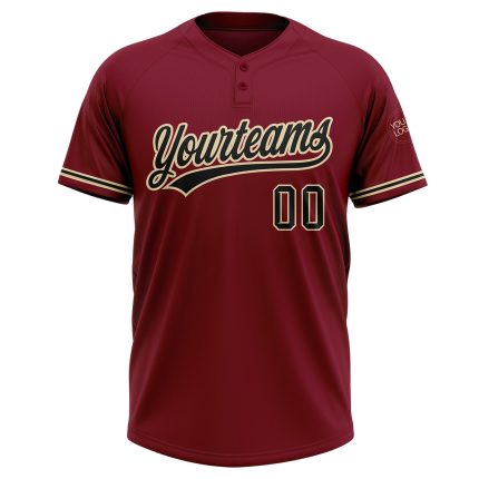 Personalized Unisex Softball Jersey - Crimson Black City Cream Two-Button Design Personalized Crimson Black-City Cream Two-Button