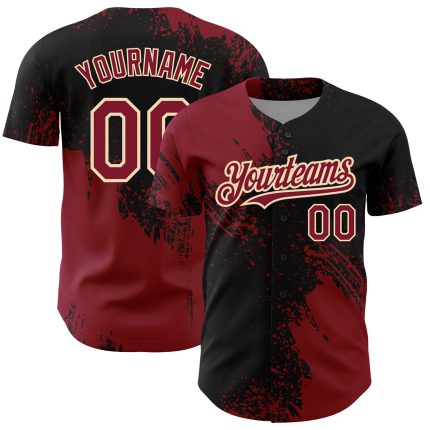 Custom 3D Abstract Brush Stroke Baseball Jersey in Crimson and Black-Cream Personalized Crimson Black-Cream 3D Abstract Brush