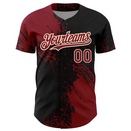 Custom 3D Abstract Brush Stroke Baseball Jersey in Crimson and Black-Cream Personalized Crimson Black-Cream 3D Abstract Brush