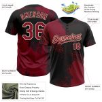 Personalized Unisex Softball Jersey - Crimson Black-Cream 3D Abstract Brush Stroke, Two-Button Design Personalized Crimson