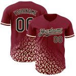 Personalized 3D Leopard Print Baseball Jersey in Crimson Black-Cream Fade Fashion Personalized Crimson Black-Cream 3D Leopard