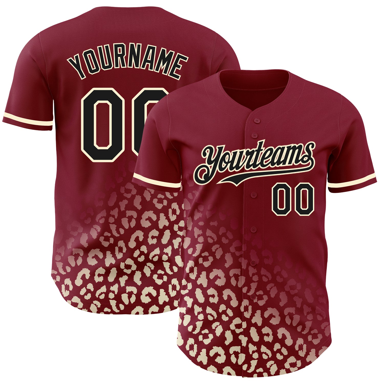 Personalized 3D Leopard Print Baseball Jersey in Crimson Black-Cream Fade Fashion Personalized Crimson Black-Cream 3D Leopard