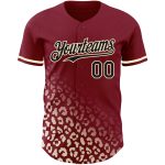 Personalized 3D Leopard Print Baseball Jersey in Crimson Black-Cream Fade Fashion Personalized Crimson Black-Cream 3D Leopard
