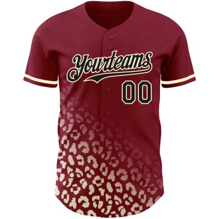 Personalized 3D Leopard Print Baseball Jersey in Crimson Black-Cream Fade Fashion Personalized Crimson Black-Cream 3D Leopard