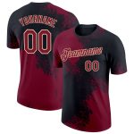Custom Team Performance T-Shirt with Personalized Name & Number - Crimson Black-Cream 3D Abstract Brush Stroke Design Personalized