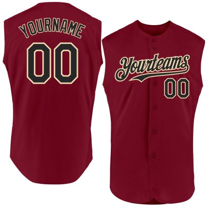 Personalized Sleeveless Baseball Jersey - Authentic Crimson Black Cream Design Personalized Crimson Black-Cream Authentic